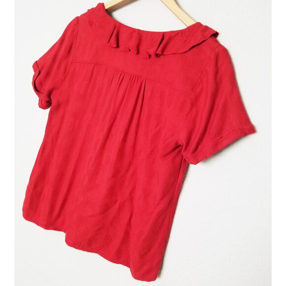 Anthropologie Maeve Jojo Ruffle V Neck Blouse Top S Red Dots Button Front Sweet - Picture 13 of 14